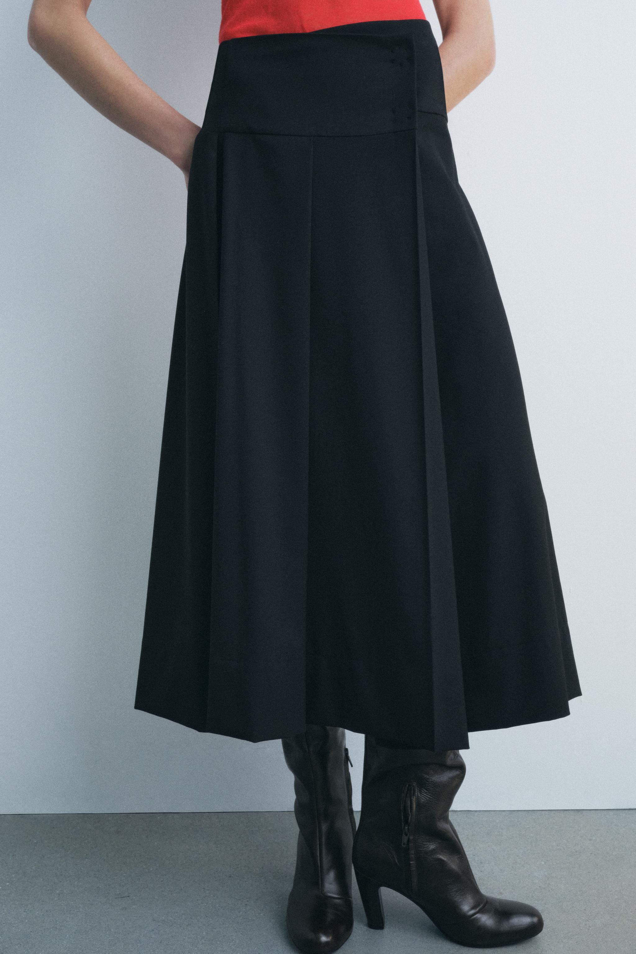 BOX PLEAT MIDI SKIRT ZW COLLECTION Black ZARA United States