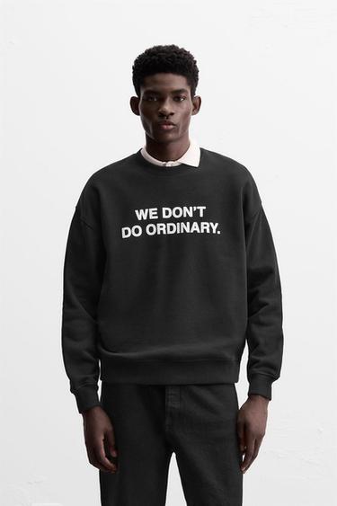 SWEATSHIRT WITH PRINTED SLOGAN - Black by Zara
