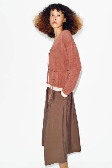 CONTRAST KNIT JACKET WITH BELT - MARSALA by Zara - Image 3