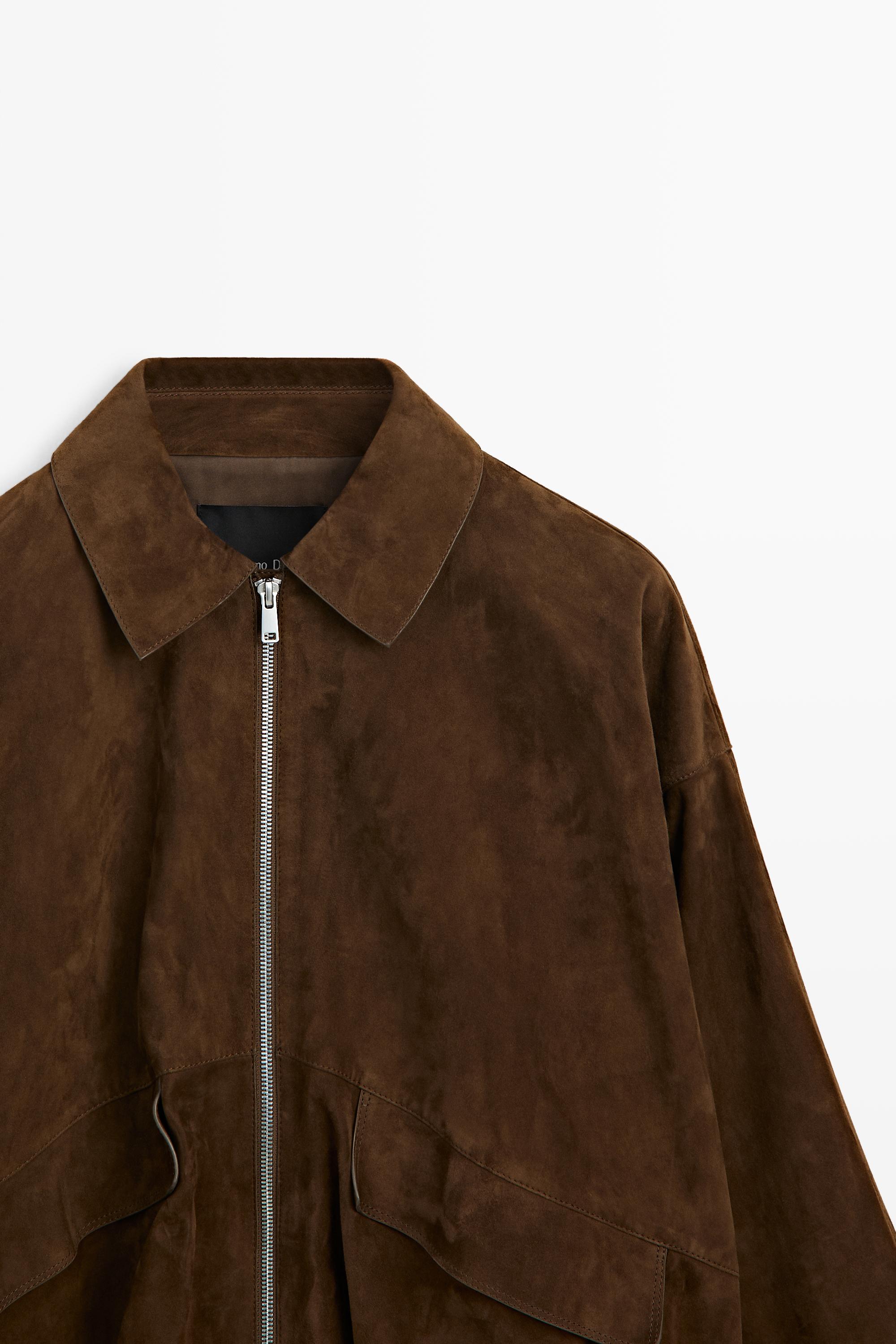 Oversize suede leather bomber jacket