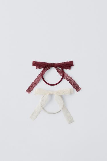 PACK OF TWO BOW SCRUNCHIES - Burgundy by Zara - Image 0