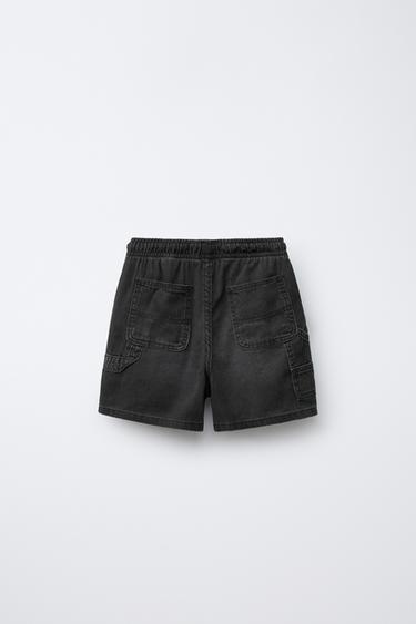 DENIM BERMUDA SHORTS WITH ELASTIC WAIST - Black by Zara - Image 1