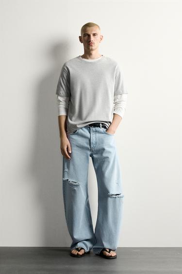 RIPPED BARREL FIT JEANS - Light blue by Zara