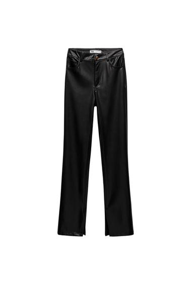FAUX LEATHER FLARED SLIM PANTS