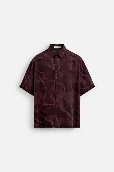 ÁO SƠ MI VẢI RŨ HỌA TIẾT KIỂU NHUỘM TIE DYE - Màu đỏ rượu từ Zara