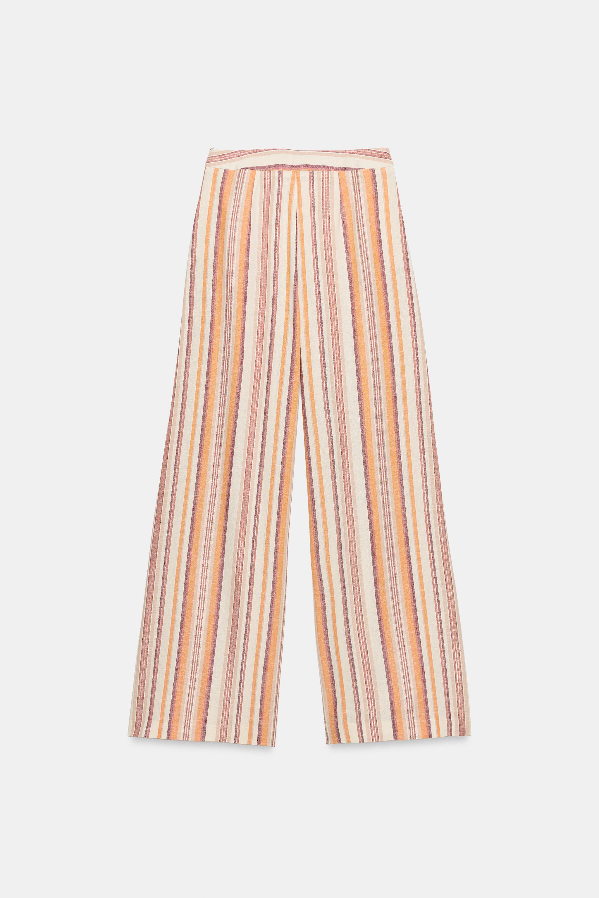 Женские брюки Zara STRIPED LINEN WIDE LEG PANTS — фото 6