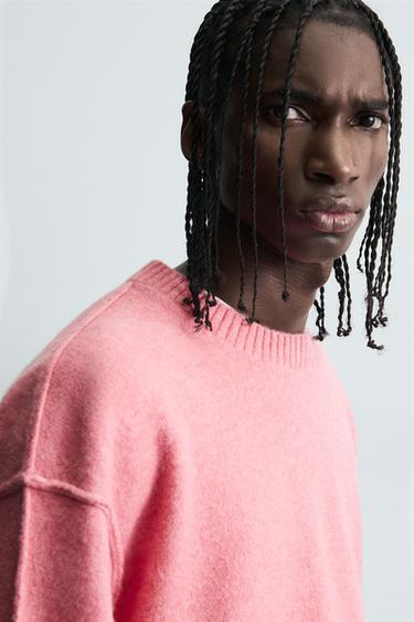 Zara TEXTURED SWEATER WITH REVERSE EFFECT SEAMS - Pink