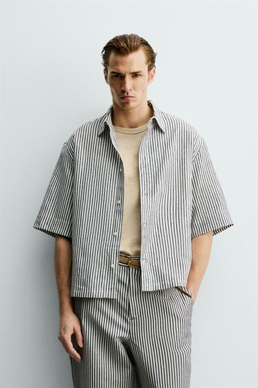 Zara 寬鬆版條紋襯衫 - 靛青色