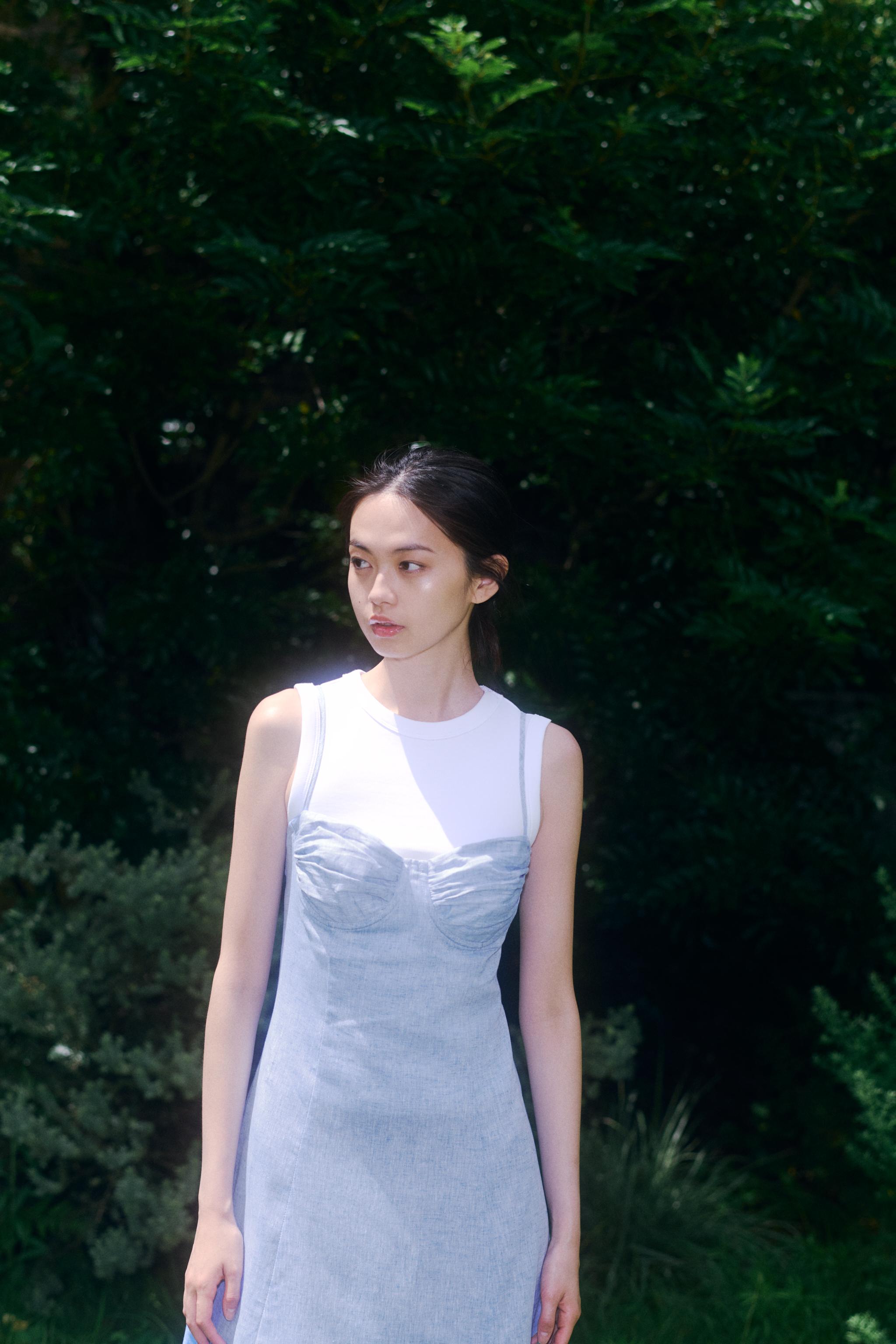 リネン バーレスク ミディ丈ワンピース - ブルー | ZARA Japan