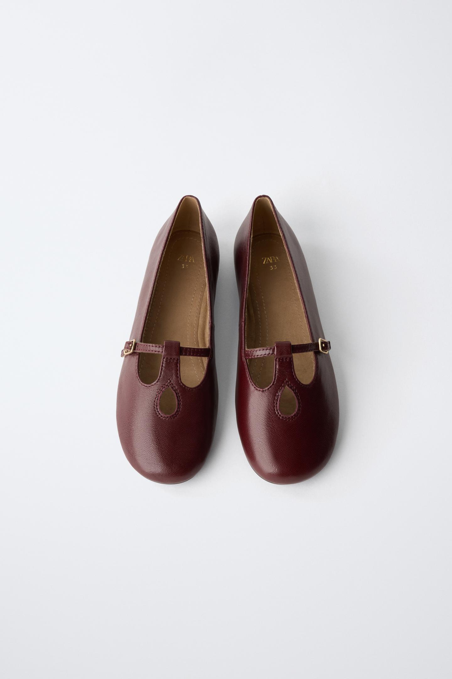 Детские балетки Zara Leather Buckle Ballet Flats, цвет: Коричневый — фото 4