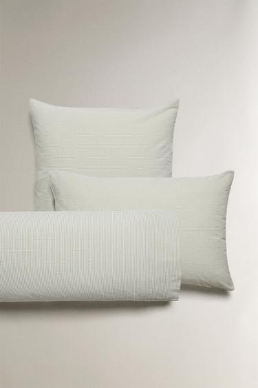 CHECK SEERSUCKER COTTON PILLOWCASE - Green by Zara