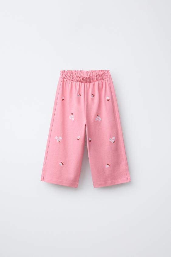 EMBROIDERED FLORAL CULOTTES - Coral by Zara - Image 0