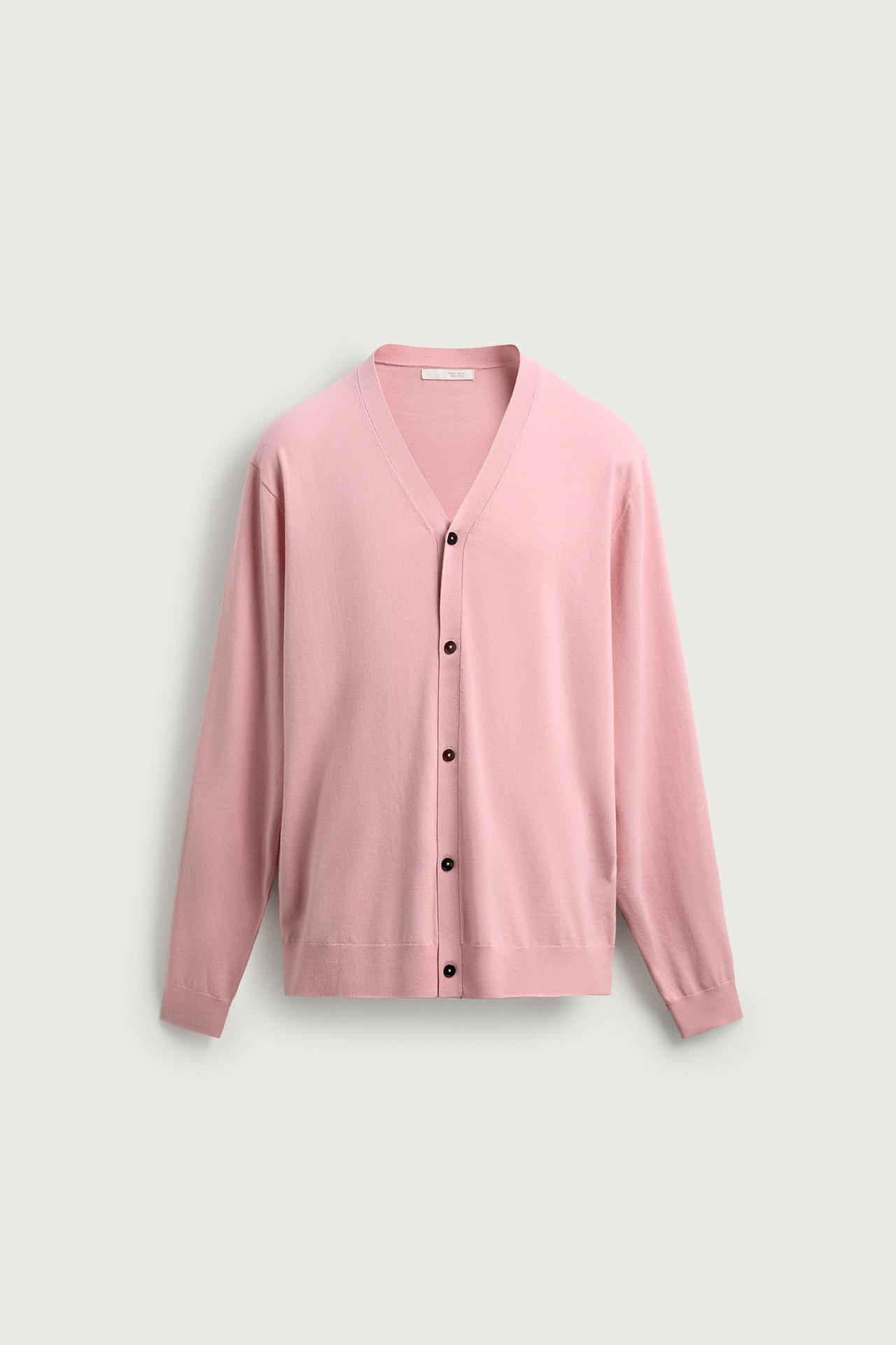 COTTON BLEND CARDIGAN — Pink