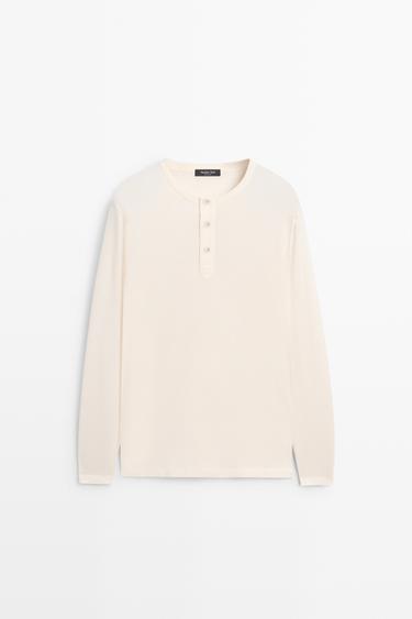 100% lightweight cotton henley T-shirt — Oyster-white 1