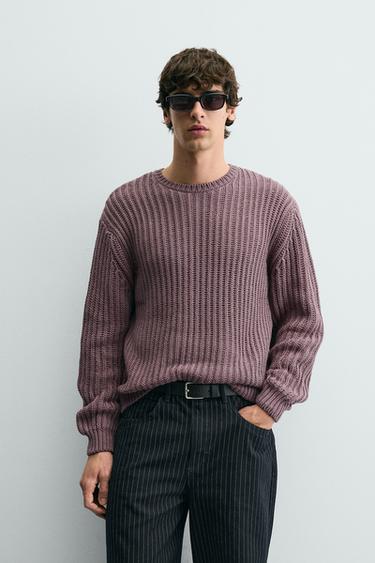 JERSEY ESTRUCTURA CALADOS - Malva oscuro de Zara