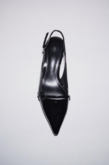 FAUX-PATENT KITTEN HEEL SLINGBACKS - Black by Zara
