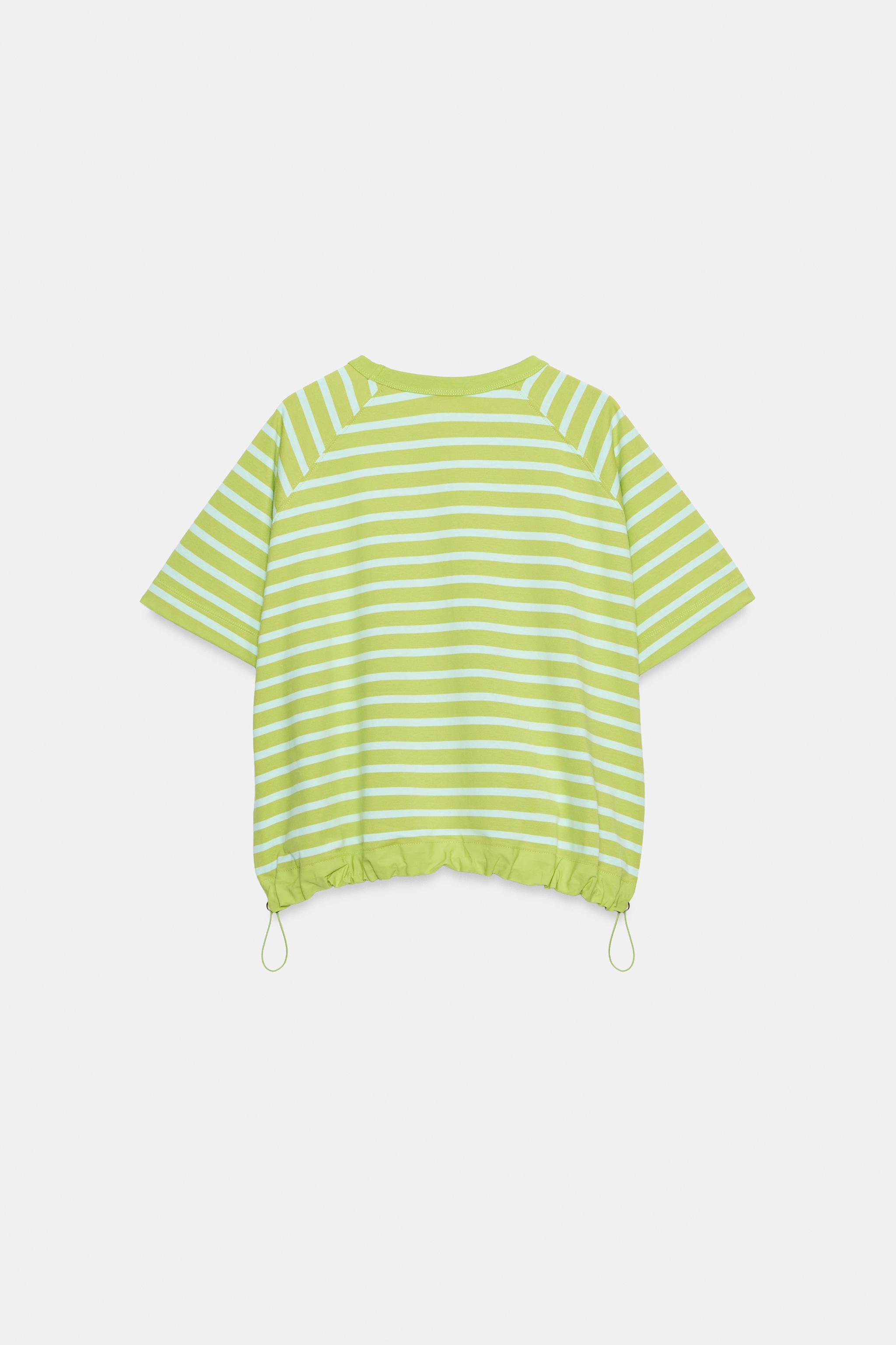 Женские футболки Zara STRIPED T-SHIRT WITH STOPPERS — фото 6