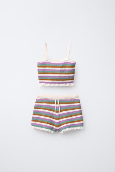 3-6 ANOS/ CONJUNTO DE MALHA COM RISCAS DE CROCHET - Cru da Zara
