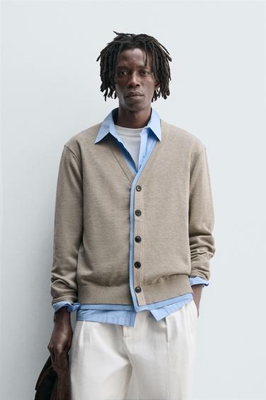 CARDIGAN WITH CONTRAST TRIMS - Beige by Zara