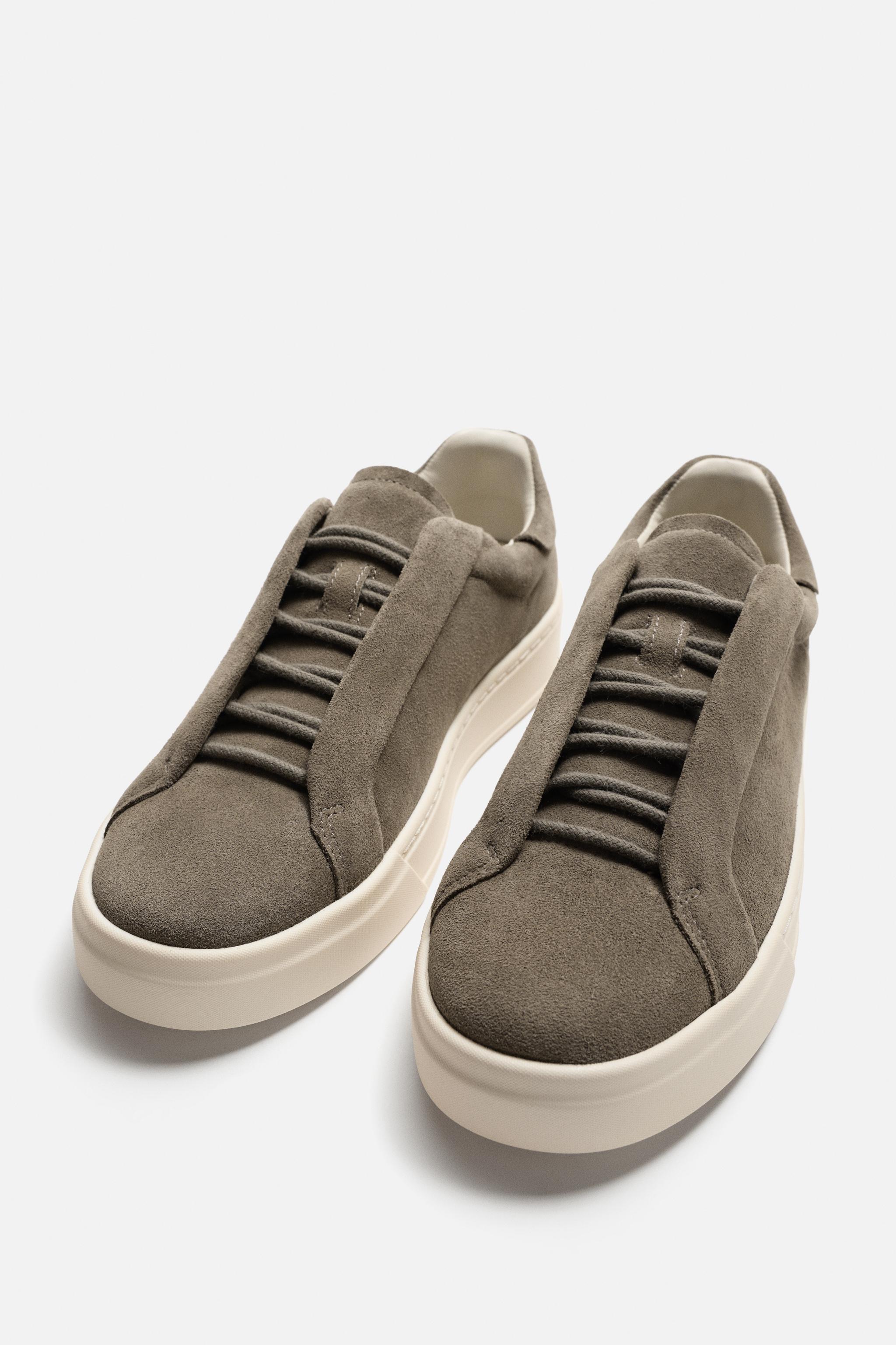 LEATHER SNEAKERS - Taupe Gray | ZARA United States