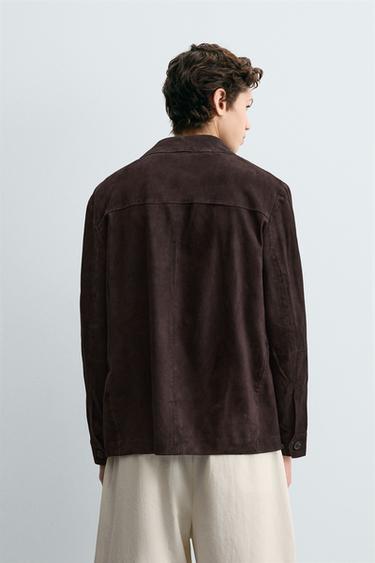 SUEDE LEATHER OVERSHIRT - Dark brown by Zara