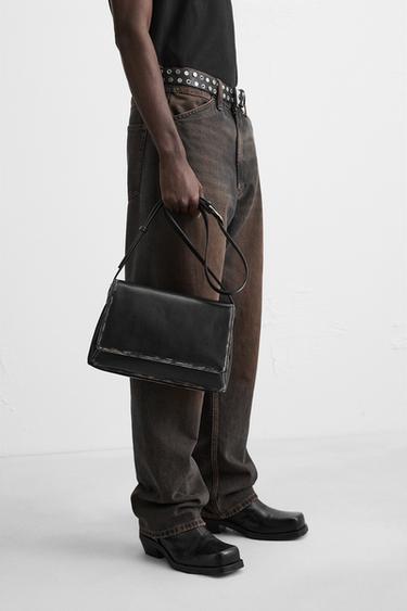 DISTRESSED-EFFECT FLAP CROSSBODY BAG - Black by Zara - Image 1