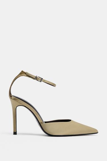 Zara SATIN ANKLE STRAP HEELS - Greenish
