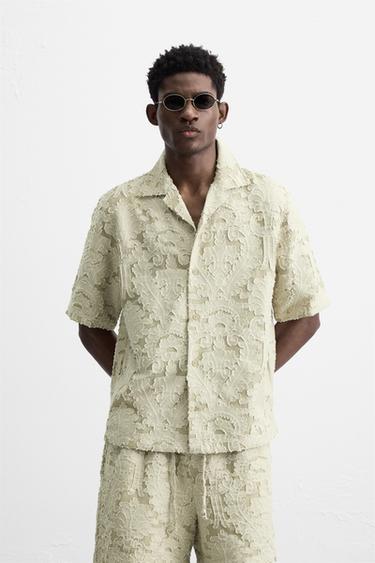 CAMISA JACQUARD GEOMÉTRICO - Khaki de Zara
