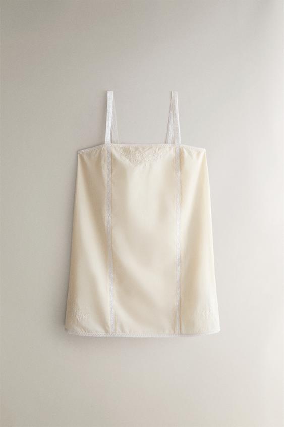 EMBROIDERED COTTON NIGHTDRESS WITH LACE - أصفر الخاص بـ Zara - صورة 0