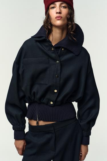 SHORT BALLOON BOMBER JACKET - Navy blue by Zara