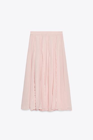JUPE MI-LONGUE SEMI-TRANSPARENTE À SURPIQÛRES - Rose pastel de Zara - Image 7