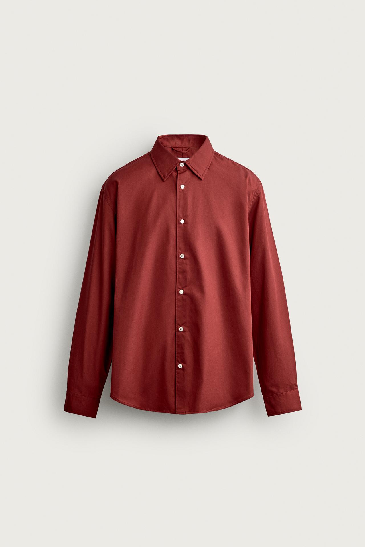 COTTON-LYOCELL RELAXED-FIT SHIRT — Red