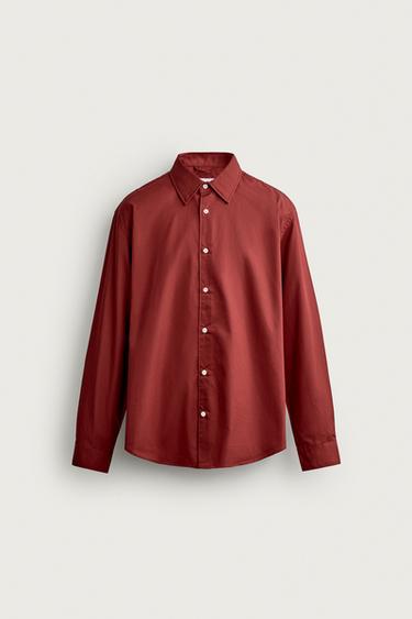 COTTON-LYOCELL RELAXED-FIT SHIRT — Red 1