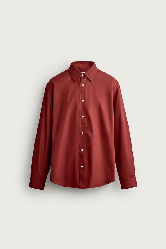 RELAXED FIT COTTON AND LYOCELL SHIRT - Red by Zara - Image 5