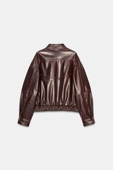 LEATHER EFFECT BOMBER JACKET - Brown by Zara