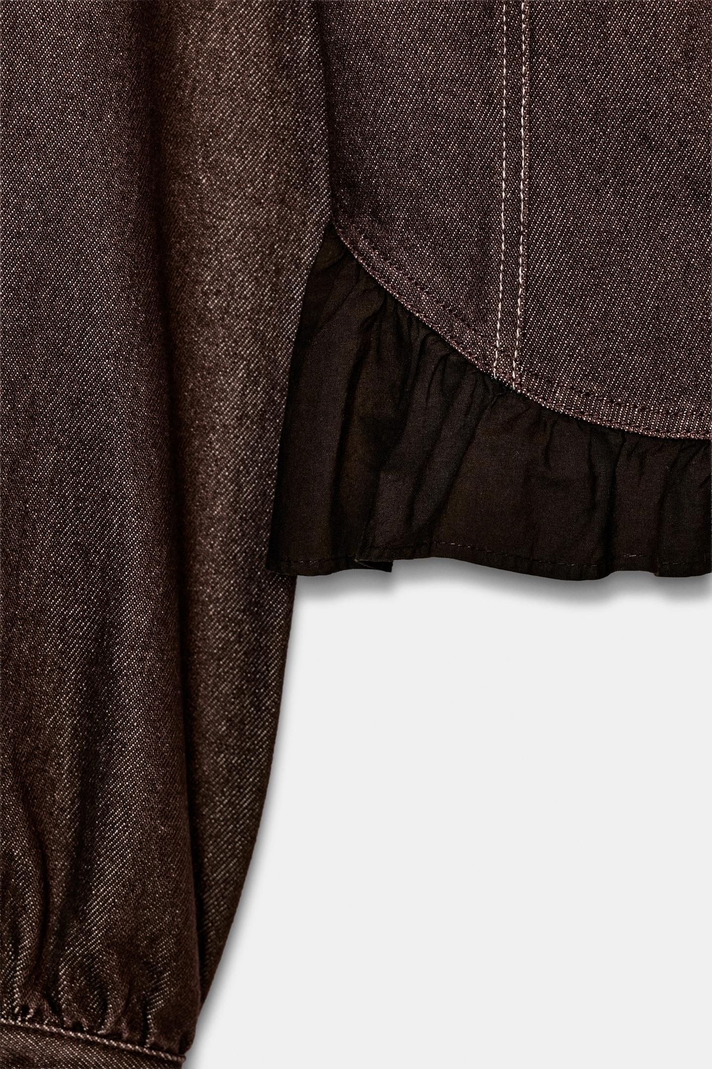 Женская рубашка Zara Z1975 Denim Contrast Hem, цвет: Коричневый — фото 9