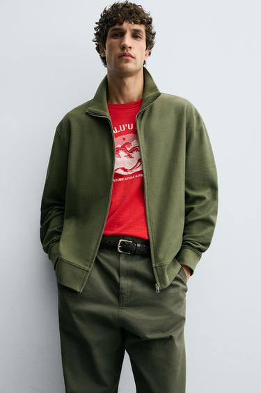 Zara LIGHTWEIGHT QUARTER-ZIP SWEATSHIRT - Matte green