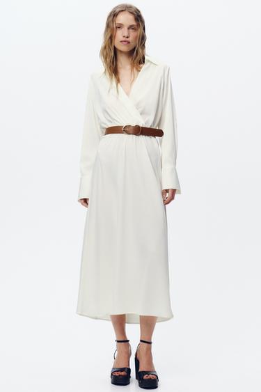 BELTED SATIN DRESS - Ecru by Zara - Image 0