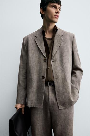 TEXTURED SUIT BLAZER - Light brown by Zara - Image 5