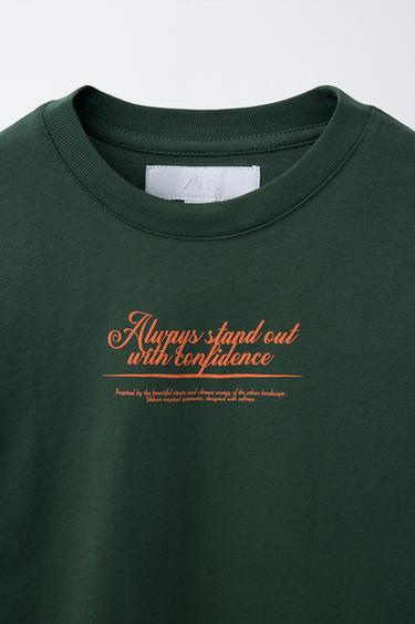 SLOGAN PRINT T-SHIRT - GREEN by Zara - Image 2
