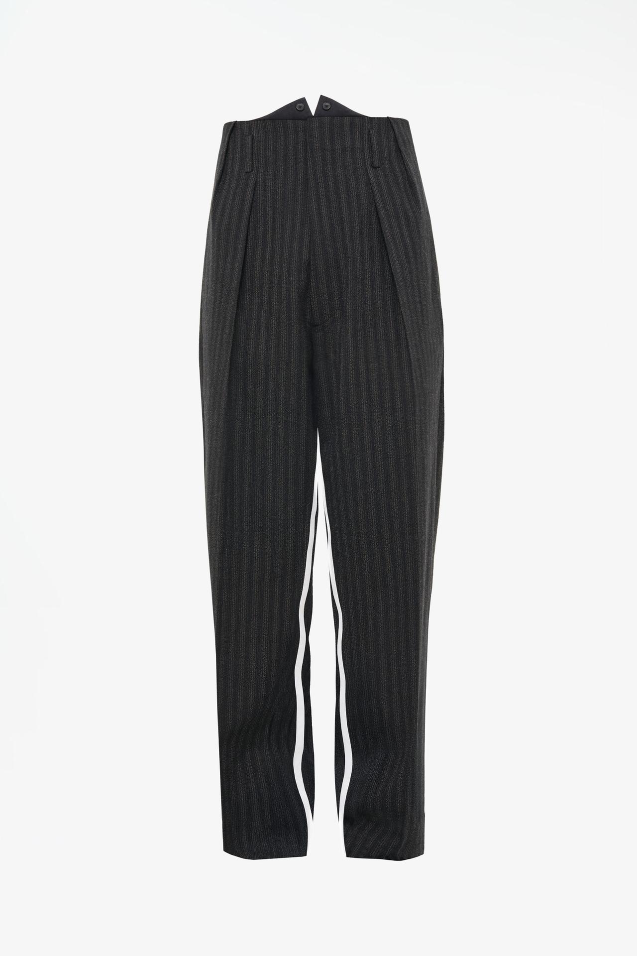 LIMITED EDITION 100% WOOL CONTRAST STRIPE PANTS — Black