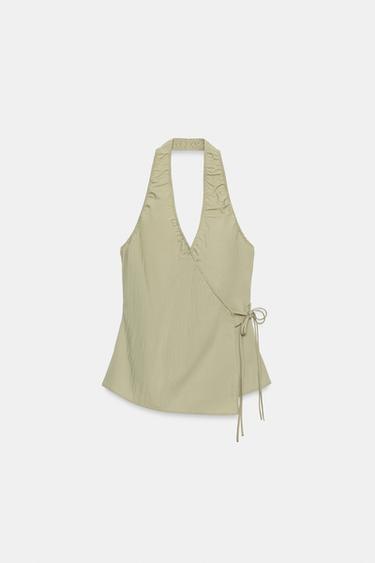 クロスホルターネックトップスライトカーキ0Zaraのクロスホルターネックトップス - ライトカーキ - 画像 0