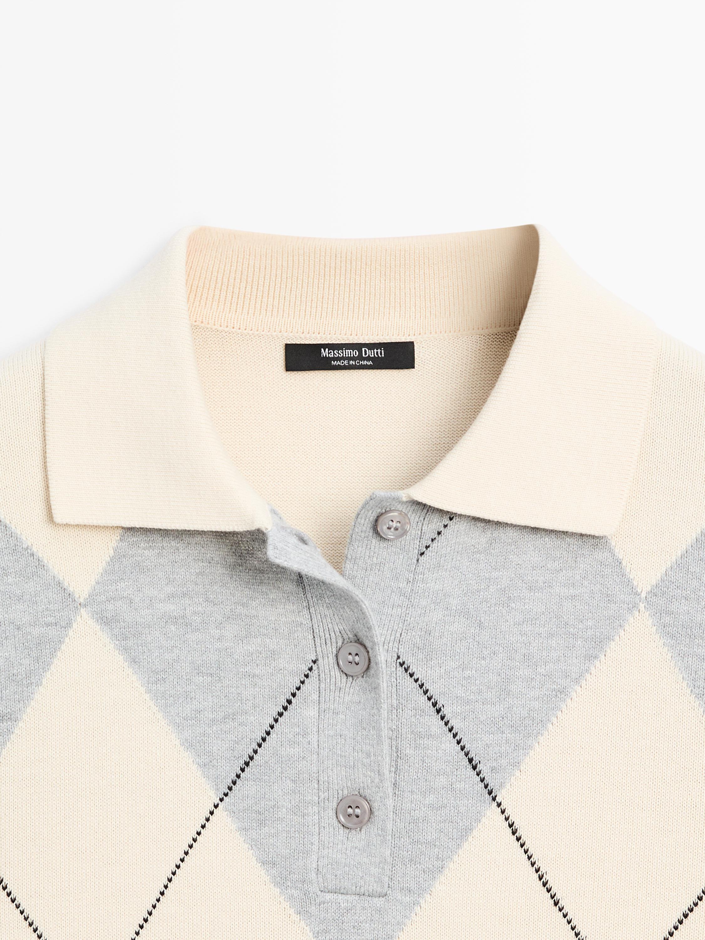 Pull polo en maille à losanges