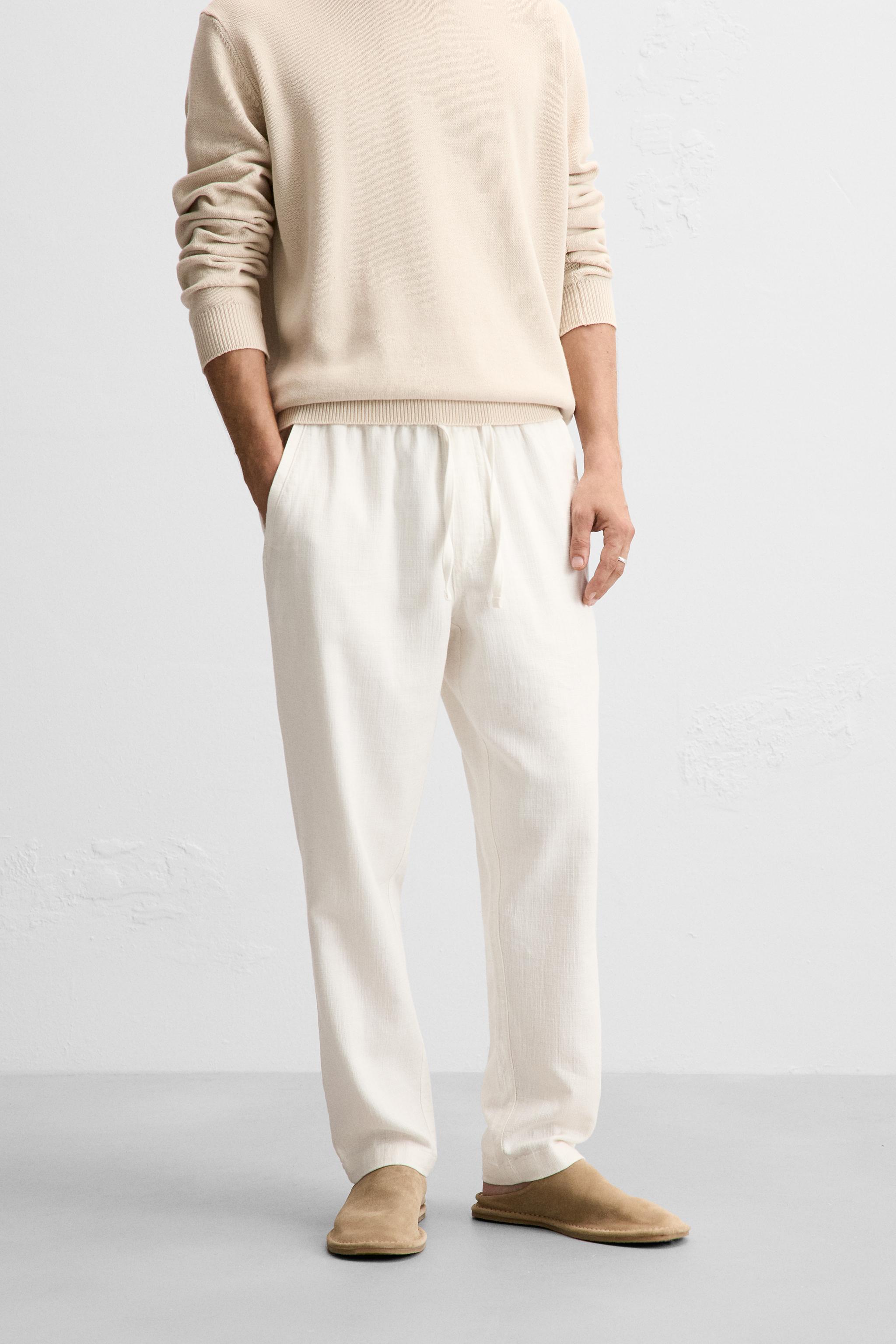 TEXTURED JOGGER WAIST TROUSERS Oyster white ZARA Spain