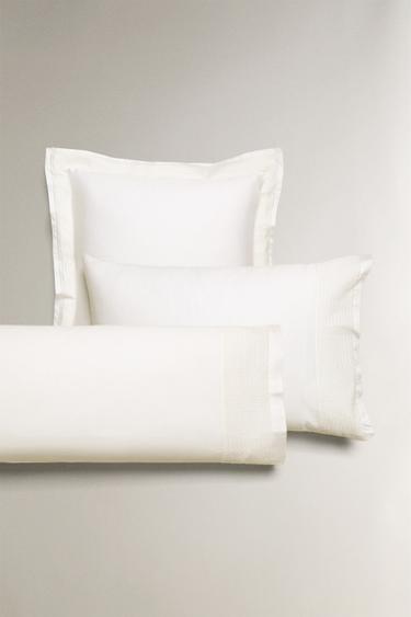 BORDERED SATEEN PILLOWCASE - Oyster-white by Zara - Image 0