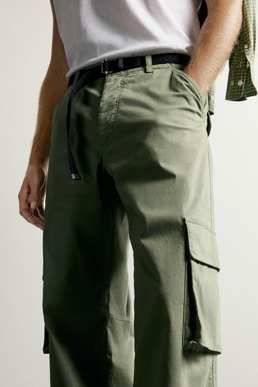 Zara RELAXED-FIT CARGO PANTS - Green
