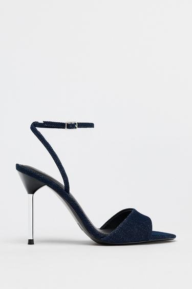 Zara HIGH-HEELED DENIM SANDALS - Blue - Image 0