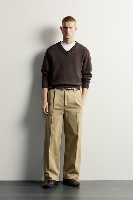 Zara RELAXED FIT PLEATED CHINO PANTS - Beige - Image 0