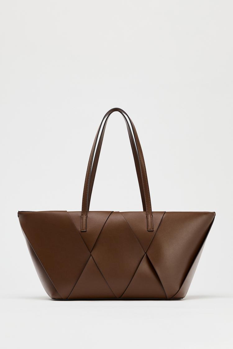 WOVEN ELONGATED TOTE BAG - Dark tan by Zara - Image 2