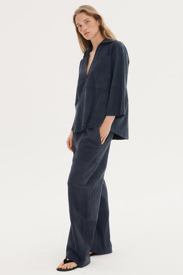 LIMITED EDITION SUEDE LEATHER POCKET SHIRT - Anthracite grey by Zara